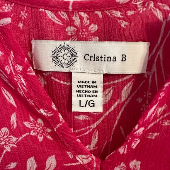 Cristina B Sleeveless V-Neck Floral Blouse / Tank Pink & White Size Large - Picture 7 of 9